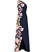 Kay Unger Stretch Crepe Floral Border Print One Shoulder Sleeveless Gown, Color:Dark Navy - Image 6