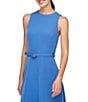 Color:Spring Blue - Image 3 - Stretch Crepe Lace Insert Crew Neck Sleeveless Belted Midi Dress