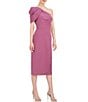 Color:Tulipwood - Image 3 - Stretch Crepe One Shoulder Draped Sleeve Midi Sheath Dress