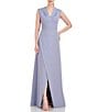Color:Cornflower - Image 1 - Stretch Crepe Pleated V-Neck Sleeveless A Line Gown