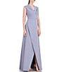 Color:Cornflower - Image 3 - Stretch Crepe Pleated V-Neck Sleeveless A Line Gown