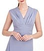 Color:Cornflower - Image 4 - Stretch Crepe Pleated V-Neck Sleeveless A Line Gown