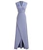 Color:Cornflower - Image 5 - Stretch Crepe Pleated V-Neck Sleeveless A Line Gown