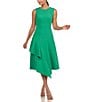 Color:Kelly Green - Image 1 - Stretch Crew Neck Sleeveless Fit and Flare Asymmetrical Hem Midi Dress