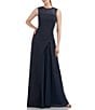 Color:Navy Blue - Image 1 - Stretch Illusion Sleeveless Pleated Underlay Asymmetrical Gown