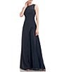 Color:Navy Blue - Image 3 - Stretch Illusion Sleeveless Pleated Underlay Asymmetrical Gown