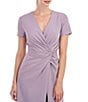 Color:Lavender - Image 3 - Stretch Surplice V-Neck Short Sleeve Walk Thru Jumpsuit Gown