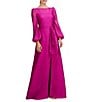 Kay Unger Sydney Illusion Boat Neck V-Back Textured Organza Bishop Sleeve Gown, Color:Vivid Berry - Image 1
