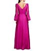 Kay Unger Sydney Illusion Boat Neck V-Back Textured Organza Bishop Sleeve Gown, Color:Vivid Berry - Image 2