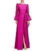 Kay Unger Sydney Illusion Boat Neck V-Back Textured Organza Bishop Sleeve Gown, Color:Vivid Berry - Image 3