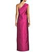 Kay Unger Taffeta Beaded Floral Placement Print One Shoulder Neck Sleeveless Column Gown, Color:Lt. Cerise - Image 2