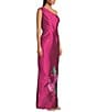 Kay Unger Taffeta Beaded Floral Placement Print One Shoulder Neck Sleeveless Column Gown, Color:Lt. Cerise - Image 3