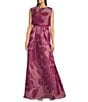 Kay Unger Tess Chiffon Floral Print Crew Neck Sleeveless Pleated Waistband Blouson Gown, Color:Dark Purple - Image 1