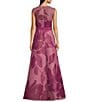 Kay Unger Tess Chiffon Floral Print Crew Neck Sleeveless Pleated Waistband Blouson Gown, Color:Dark Purple - Image 2