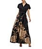 Kay Unger V Neck Floral Jacquard A Line Gown - Image 1