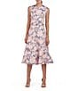 Color:Soft Blush - Image 1 - Verity Floral Jacquard Jewel Neck Sleeveless Belted Midi Dress