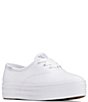 Color:White - Image 1 - Point Lace Up Leather Platform Sneakers