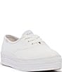 Color:White - Image 1 - Point Lace Up Leather Platform Sneakers