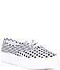 Color:Black - Image 1 - Point Gingham Print Lace Up Sneakers