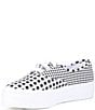 Color:Black - Image 4 - Point Gingham Print Lace Up Sneakers