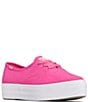 Color:Bright Pink - Image 1 - Point Linen Lace Up Platform Sneakers