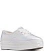 Color:White - Image 1 - Point Pearlized Lace Up Platform Sneakers