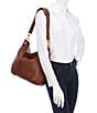 Color:Cognac - Image 3 - Harley Tassel Hobo Leather Snap Shoulder Bag