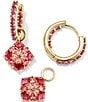 Color:Gold Pink Mix - Image 2 - 14K Gold Dira Crystal Huggie Hoop Earrings