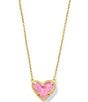 Kendra Scott Ari Heart Glass Gold Short Pendant Necklace, Color:Pink Iridescent Glitter Glass - Image 1
