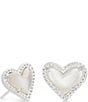 Color:Ivory Mother of Pearl - Image 1 - Ari Heart Silver Stud Earrings