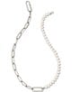 Color:White Pearl - Image 1 - Ashton Silver Half Chain Stretch Bracelet