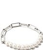 Color:White Pearl - Image 2 - Ashton Silver Half Chain Stretch Bracelet