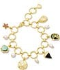 Color:Gold Multi Mix - Image 1 - Brynne Shell and Pearl Rhinestone Charm Bracelet