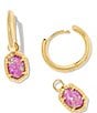 Color:Gold Magenta Kyocera Opal - Image 2 - Daphne Framed Huggie Hoop Earrings