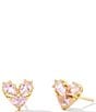 Color:Gold Pink Glass - Image 1 - Katy Heart Crystal Stud Earrings