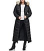 Color:Black - Image 1 - Faux Fur Trim Hooded Maxi Down Puffer Maxi Coat