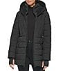 Color:Black - Image 1 - Fleece Hooded Belted Faux Fur Puffer Coat