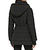 Color:Black - Image 2 - Fleece Hooded Belted Faux Fur Puffer Coat