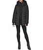 Color:Black - Image 3 - Fleece Hooded Belted Faux Fur Puffer Coat