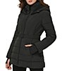 Color:Black - Image 4 - Fleece Hooded Belted Faux Fur Puffer Coat