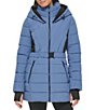 Color:Lake Blue - Image 1 - Fleece Hooded Belted Faux Fur Puffer Coat