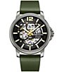 Color:Olive - Image 1 - Men's Automatic Olive Green Leather Strap Watch