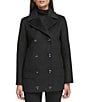 Color:Black - Image 1 - Notched Collared Double Breasted Wool Peacoat