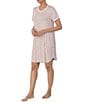 Color:White/Animal - Image 3 - Animal Print Short Sleeve Round Neck Side Seam Pocket Cozy Knit Nightgown