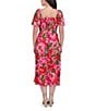 Kensie Chiffon Floral Print Square Neck Short Sleeve A-Line Midi Dress, Color:Red Multi - Image 2