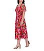 Kensie Chiffon Floral Print Square Neck Short Sleeve A-Line Midi Dress, Color:Red Multi - Image 3