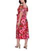 Kensie Chiffon Floral Print Square Neck Short Sleeve A-Line Midi Dress, Color:Red Multi - Image 4