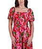 Kensie Chiffon Floral Print Square Neck Short Sleeve A-Line Midi Dress, Color:Red Multi - Image 5