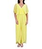 Kensie Chiffon Surplice V-Neck Short Flutter Sleeve Ruffle Overlay Wide Leg Jumpsuit, Color:Light Yellow - Image 1