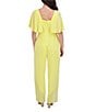 Kensie Chiffon Surplice V-Neck Short Flutter Sleeve Ruffle Overlay Wide Leg Jumpsuit, Color:Light Yellow - Image 2